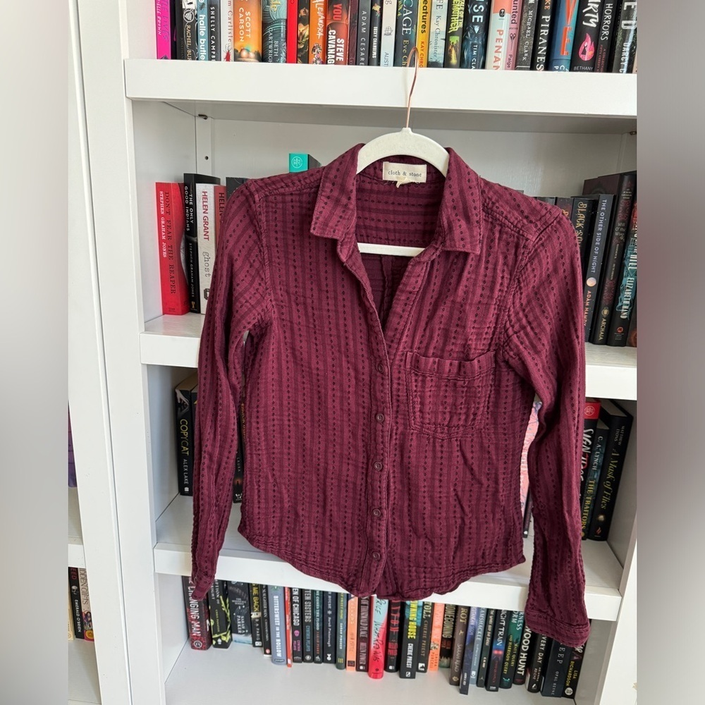 Anthropologie cloth & stone red black plaid popover blouse shirt top long sleeve